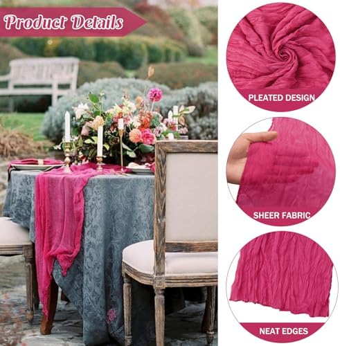 6 Pieces Hot Pink 10FT Cheesecloth Table Runner Boho Gauze Fabric Table Runner Rustic Sheer Runner for Wedding Birthday Baby Shower Party Boho Table Decoration（Hot Pink）