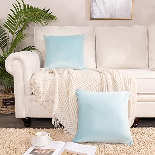 Stellhome Soft Velvet Throw Pillow Covers Square Decorative Cushion Covers for Bed Couch Sofa Bench, 16 x 16 inch (40 x 40 cm), Powder Blue, Pack of 2