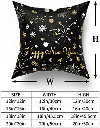Giwawa 2 PCs Happy New Year Pillow Covers 16"x16" Winter Snowflake Firework Throw Pillowcase with Colorful Star Christmas Ball Square Black Gold Cushion Cover for Sofa Couch Car Bed Home Xmas Decor