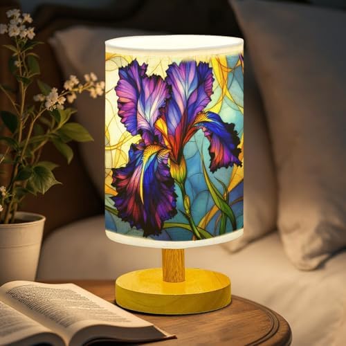 Butterfly Table Lamp LED 3-Color Pressed Bedside, Shade Lamp with Wood Base for Bedroom Living Room Desk Office TL01 (Iris)