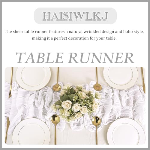 3 Pack 120 Inch White Cheesecloth Table Runner Boho Rustic Gauze Sheer Romantic 10 FT Long Cheese Cloth Table Runner for Bridal Baby Shower Wedding Party Birthday Holiday Home Easter Decor