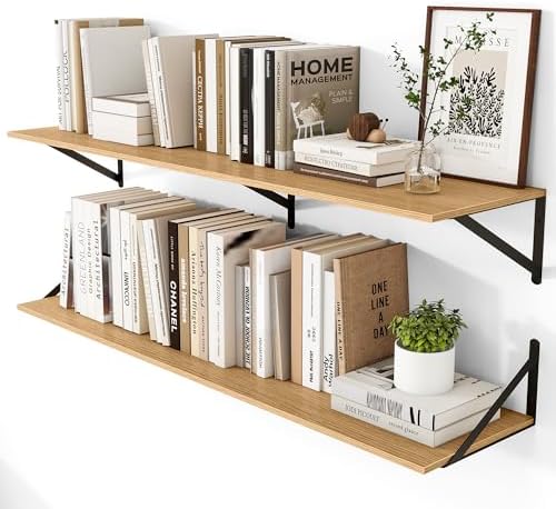 Heimlove 48W x 12D Deep Floating Shelves Set of 2 Oak