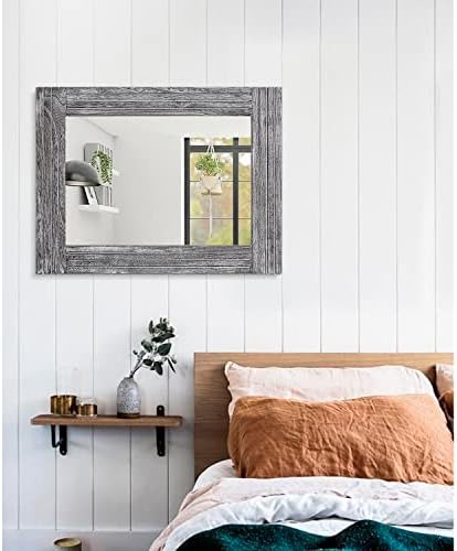Wall Mirror Rustic Wooden Frame Rectangle Mirror Vintage Hanging Mirror for Bedroom Bathroom Living Room Farmhouse Wall Decor Large 26" x 18"