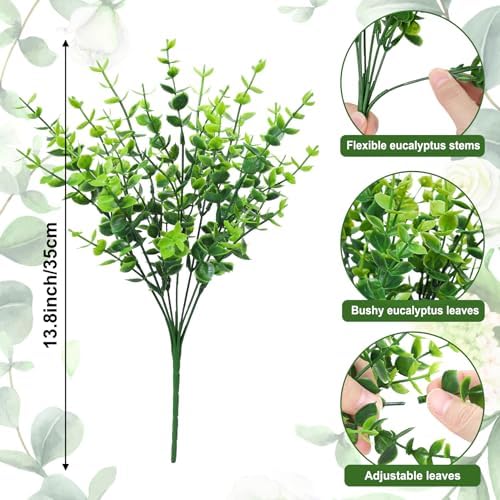 Bassion 12 Pcs Greenery Stems Fake Artificial Eucalyptus Plants Outdoors
