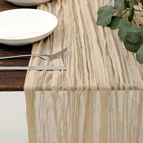 DOLOPL Beige Boho Cheesecloth Table Runner 13.3ft,160inch