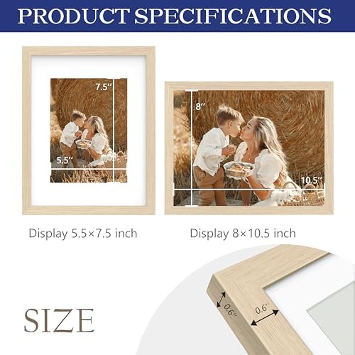 An&He 8.5 x 11 Picture Frame, Wood Photo Frame with HD Tempered Glass for Wall and Tabletop Display, Light Oak, 1Pack