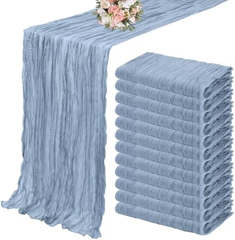 YMHPRIDE 12 Pack Cheesecloth Table Runner 35x120in Dusty Blue Table Runner