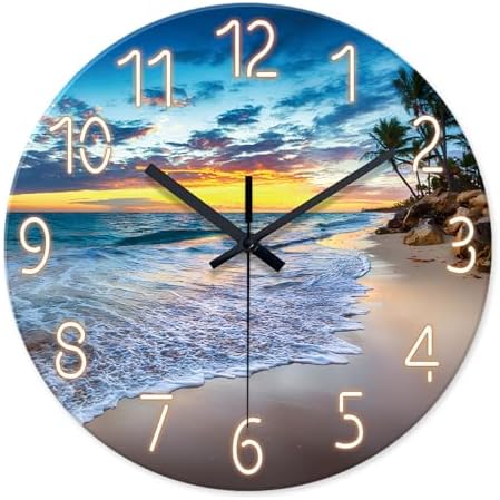 Glass Beach Wall Clock Battery Operated 20 Inch
