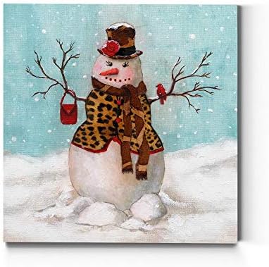 Renditions Gallery Canvas Wall Art Paintings & Prints Snowwoman with Hat & Cardinal in Winter Snow Abstract Hanging Artwork for Bedroom Home Kitchen Wall Decorations - 40"X40" LT05