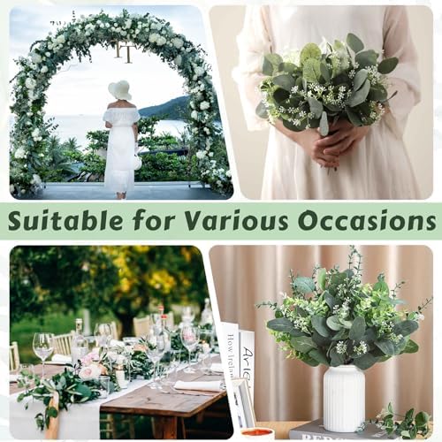 Eucalyptus Leaves Stems 100 PCS, 4 Kinds Mixed Artificial Greenery Stems for Wedding Decor Vase Floral Arrangement Centerpiece