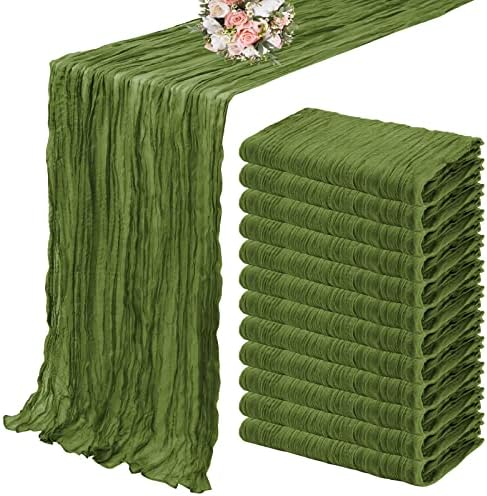 YMHPRIDE 12 Pack Cheesecloth Table Runner 35x120in Olive Green Table Runner