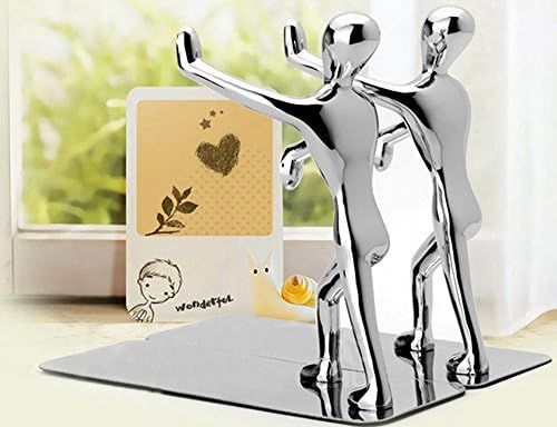 Fasmov Heavy Duty Stainless Steel Man Bookends Nonskid Bookends Art Bookend,1 Pair(Silver)