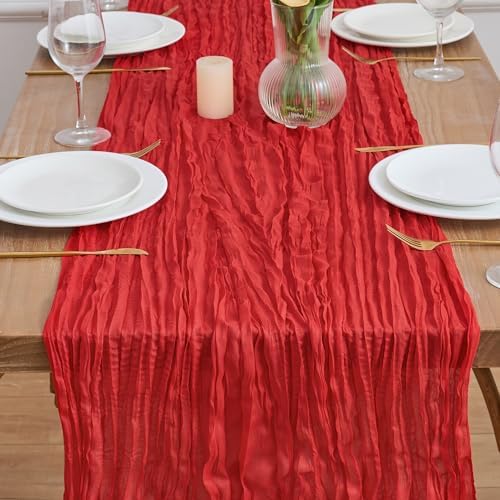 Asee'm 6pcs Red Cheesecloth Table Runner Christmas 10FT Boho Rustic Gauze