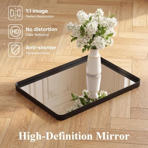 NEWBULIG 22"x30" Wall Mirror, Bathroom Mirrors for Over Sink, Black | Matte Metal Framed Vanity Mirror with Tempered Glass, Entryway, Living Room, Bedroom