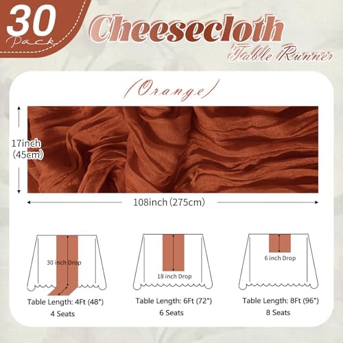 30 Pack Terracotta Cheesecloth Table Runner 17 x 108 inch Cheese Cloth Table Runners 9ft Terracotta Table Runner Rustic Romantic Sheer Gauze Runner for Wedding Party Baby Shower Table Decoration