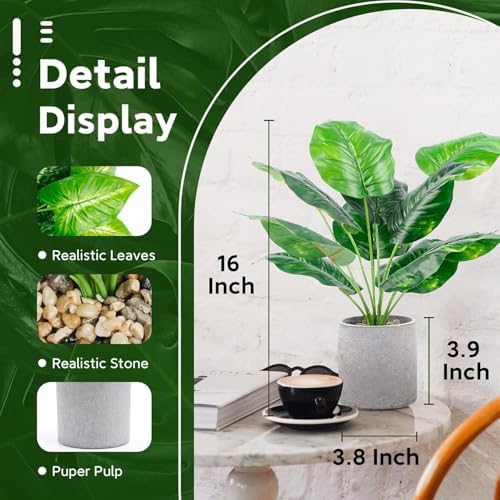 Der Rose 2 Pack 16" Indoor Fake Plants Sage Green for Office Desk Decor