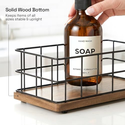 BAOBAB WORKSHOP Bundle - 2 Items: Wood and Wire Baskets with Floating Shelves for Bathroom Decor, Toilet Paper Storage, Living Room Bedroom and Kitchen