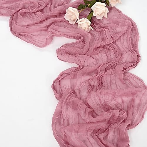 10 Pack Dusty Rose Table Runner 10Ft Cheesecloth Table Runner Boho Gauze Table Runners Romantic Long Sheer Fabric Cheese Cloth Table Runners for Wedding Party Bridal Shower(Dusty Rose)