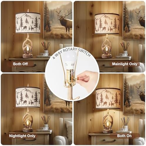 Scenekoy Antlers Rustic Table Lamp Set of 2 with Night Light for Bedroom
