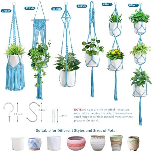 SFENNGPET Macrame Plant Hangers, 6Pack Hanging Planters for Indoor Plants