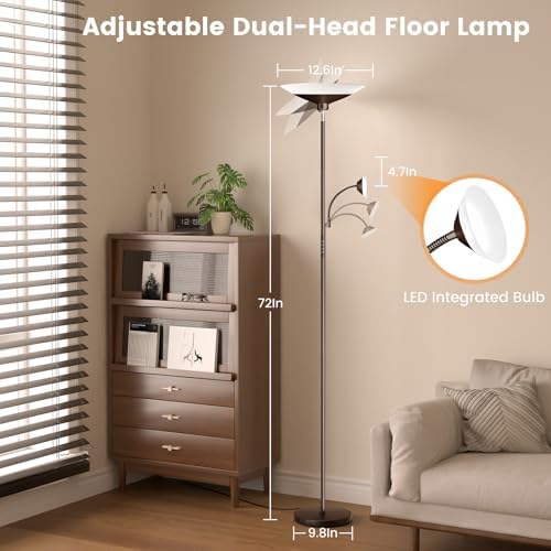 SIBRILLE Brown Torchiere LED Floor Lamp - 72" Rotating Standing Lamp with Remote, 34W Dimmable Floor Light with Color Changing, Tall Bright Corner Lamp for Reading Living Room Bedroom Office