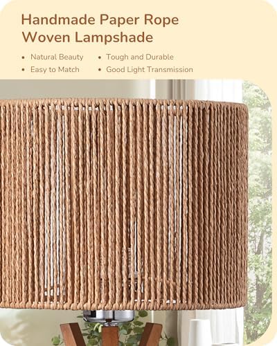 EDISHINE 17.5" Rattan Table Lamp, Handmade Paper Rope Woven Lampshade, E26