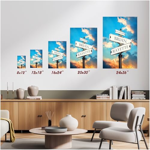 A&T ARTWORK Sunset GlowStreet Sign Canvas Poster Prints Gift,includes Names and the Date Unique Gift for the Anniversary.Canvas Poster UNFRAMED