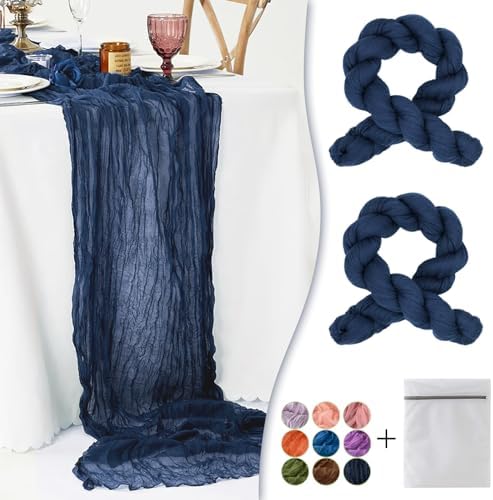 Navy Blue Cheesecloth Table Runner 2 Pack 35" Boho Gauze Table Runner 120 inches Long Runner Rustic Sheer Fabric Bulk for Baby Shower Wedding Bridal Birthday Party Table Decorations