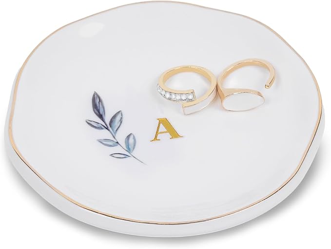 Personalized Ceramic Ring Dish, Initial Jewelry Tray for Rings, Earrings, Necklaces & Bracelets, Gift for Engagements, Birthdays, Holidays, Mom, Sister, Bridesmaid, Bride-to-Be, 4" Ring Plate