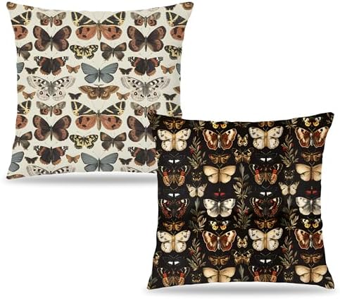 Butterfly Vintage Moth Cottagecore Pillow Covers 18x18 Set of 2, Cottagecore Butterfly Room Decor