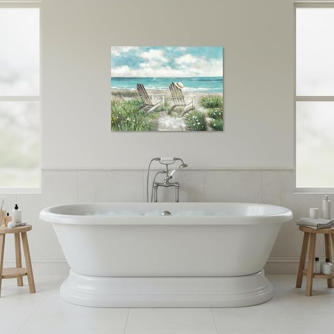 arttitue Beach Wall Art Canvas Picture: Coastal Chair Seascape Painting Decor Ocean Sea Scene Print Landscape Seaside Artwork for Living Room Bedroom Office 36 x 24 Inch