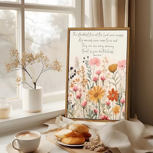 Wildflower Serenity Prayer Wall Art Floating Framed 12x16 Inch | Christian Bible Verses Wall Decor, Inspirational Scripture Canvas Prints, Religious Faith Artwork for Living Room Bedroom