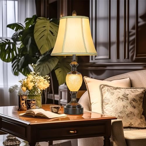 27'' High Vintage Table Lamps with Nightlight Set of 2 for Living Room