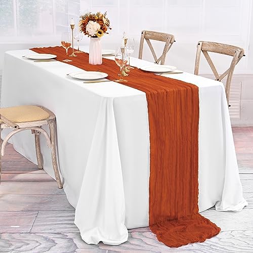 10 Pack Terracotta Table Runner 10Ft Cheesecloth Table Runner Boho Gauze Cheese Cloth Table Runners Romantic Long Sheer Fabric Table Runners for Wedding Party Bridal Shower