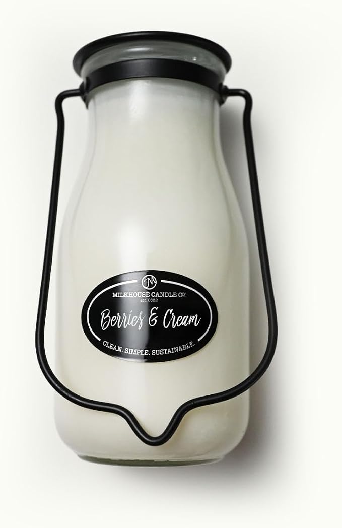Milkhouse Berries & Cream Soy Candle, 14 oz Milkbottle, 90+ Hr Burn