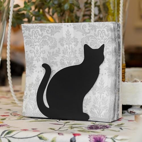 SOFFEE DESIGN Iron Vertical Cat Napkin Holder, Animal Shadow Napkin Stand Convenient Desktop Storage Decoration, Adorable Paper Towel Dispenser for Kitchen Countertops, Dining Table, Sitting Kitty
