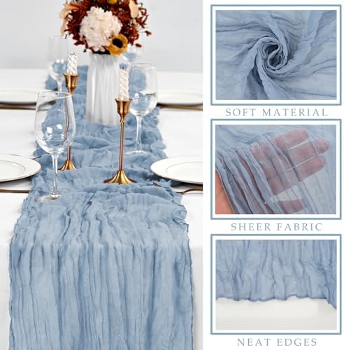 12 Pcs Dusty Blue Cheesecloth Table Runner 10FT Runner for Tables 35 x 120 Inches Long Gauze Boho Fabric Table Runner Decoration Rustic Sheer Runner for Wedding Birthday Baby Shower Party (Dusty Blue)