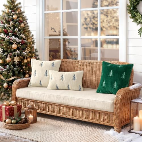 MIULEE Christmas Decorative Faux Fur Pillow Covers 18x18 Inch Beige Blue