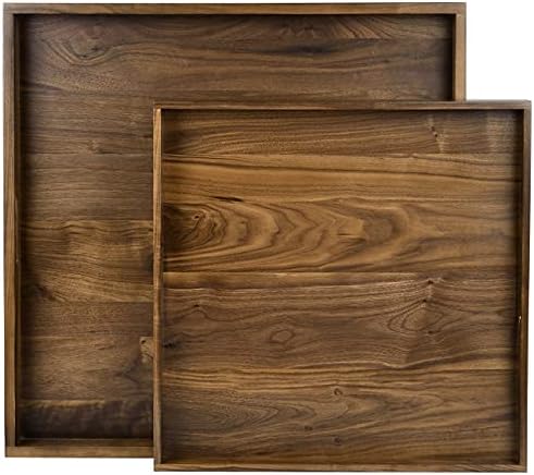 24" Square Handmade XL Black Walnut Wood Ottoman Tray with Handle