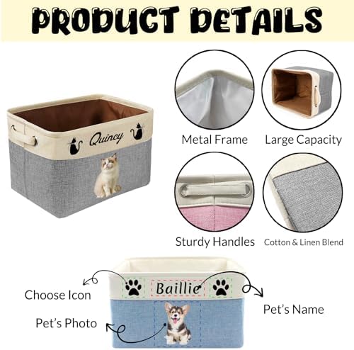 Customized Pet Toy Storage Basket - Personalized Dog & Cat Toy Organizer with Name, Foldable & Durable Fabric Bin for Pet Supplies, Organizer for Toys, Coats, Clothing, Blankets Pink