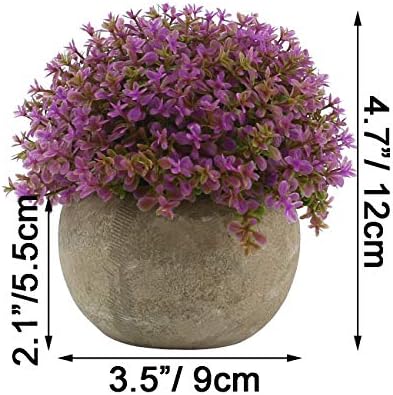 Ogrmar Mini Plastic Faux Plants in Pot/Small Topiary Shrubs Purple