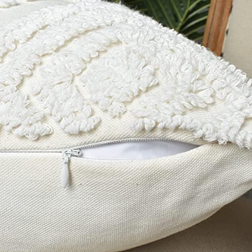 Boho Throw Pillow Covers 20x20 Tufted Tassels for Sofa Off-White