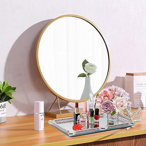 Mirror Perfume Tray for Dresser,Pink Crushed Diamond Filled