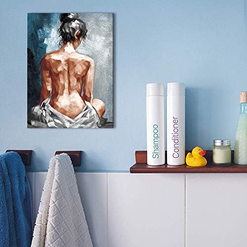 Canvas Wall Art for Bathroom Bedroom Decor Abstract Sexy Nude Woman Black White Blue Framed Wall Art Girls Room Decoration Modern Gift for Woman