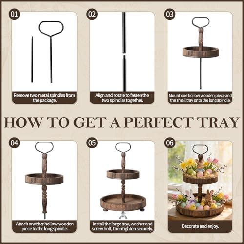 Horse Rustic Wooden Tiered Tray, 18.5x12.5 2 Tier Farmhouse Decor Cupcake Stand, Round Serving Tray for Home Kitchen Shelf Dinning Table Seasonal & Independence Day,Halloween,Christmas Decorations