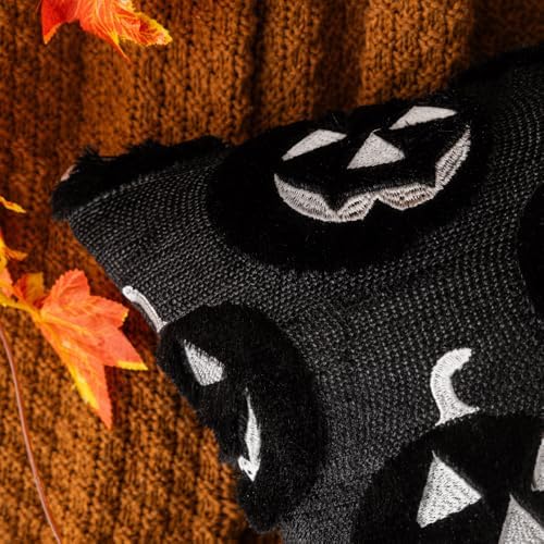 Black Halloween Pumpkin Fall Throw Pillow Covers 20"x20" Set of 2 Soft Faux Fur Ghost Pillow Covers for Couch Sofa Bed, Cute Autumn Farmhouse Cushion Case for Holiday Home Living Room Decor
