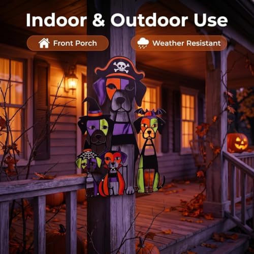 WQLLWFC Halloween Dog Metal Art Wall Decor，Fall Decorations for Home | Farmhouse Halloween Indoor Outdoor Wall Hanging Sign for Front Porch Living Room Bedroom Autumn Home Decor, Dog Lover Gift