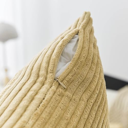 Home Brilliant Supersoft Decorative Pillow Covers Set of 2 Striped Velvet Corduroy Cushion Cover for Chair Couch Sofa, 50x50 cm, 20 x 20 Inch, Taupe