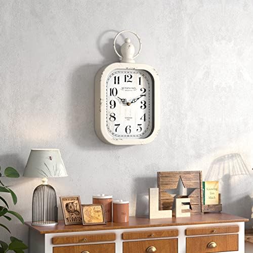 Menterry Small Retro Rectangle Wall Clock, White Antique Vintage Style