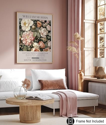 Poster Master Pink Peonies Print - William Morris Poster - Textile Pattern Art - Botanical Exhibition Art - Floral Illustration - Aesthetic Living Room or Bedroom Decor - 8x10 UNFRAMED Wall Decor